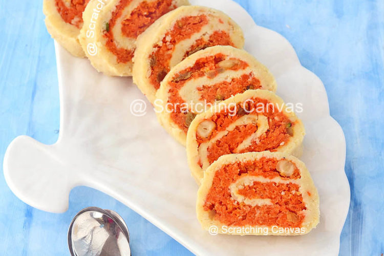 Gajar Ka Halwa Swiss Roll Recipe